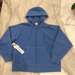 Womens Brand New Aritzia TNA Cozy Fleece Boyfriend Zip Hoodie in Cerulean Blue